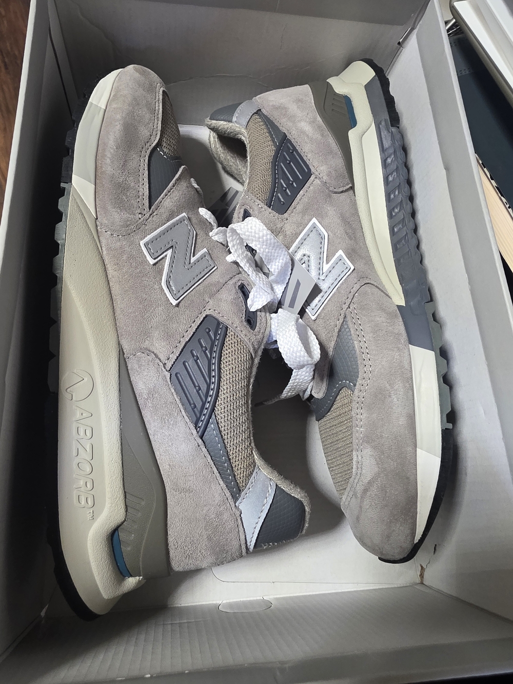 New Balance Men’s Grey Suede and Mesh Sneakers